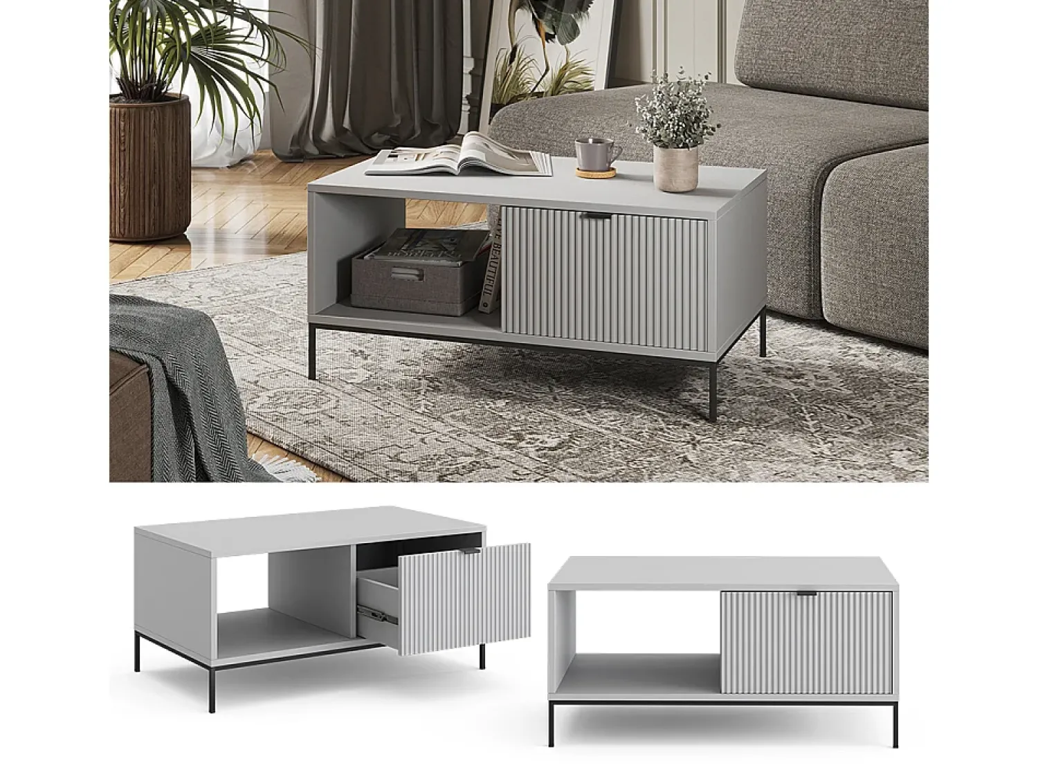 Mesa De Centro*Vicco Mesa de centro cinza 90x50x45 eliza Cinzento