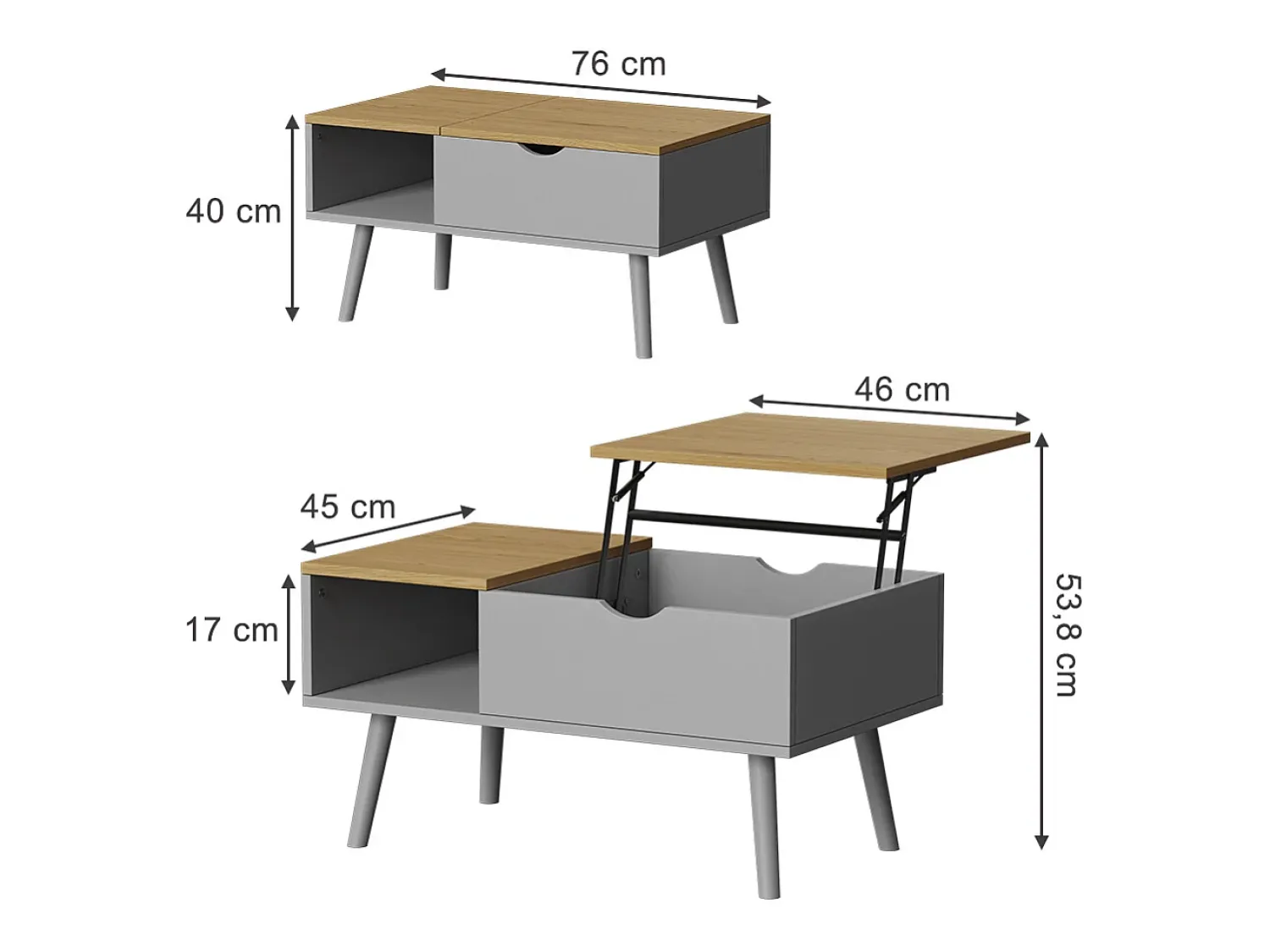 Vicco Mesa de centro cinza 76x45x40 stora^ Mesa De Centro