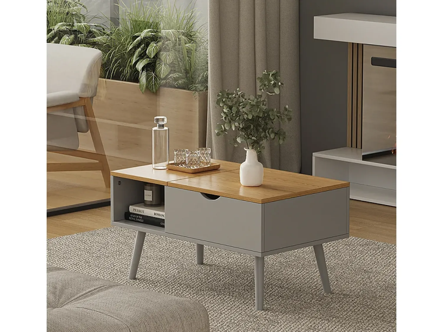 Vicco Mesa de centro cinza 76x45x40 stora^ Mesa De Centro