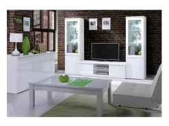 Online Meublorama Mesa de centro coleção FABIO. Móvel tipo Design na cor branca. Efeito ultra moderno para a sua sala de estar. Branco