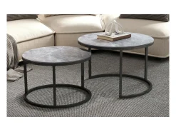 Mesa De Centro|Meublorama Mesa de centro coleção MANHATTAN com efeito de pedra cinza marmorizada, ideal para uma sala de estar elegante. Cinzento claro