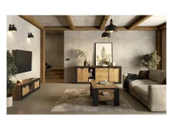 Mesa De Centro*Meublorama Mesa de Centro coleção MEUNIER – Carvalho Samdal & Preto Fosco, 120×49×60 cm Castanho
