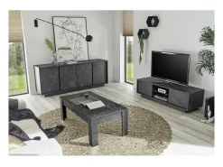 Discount Meublorama Mesa de centro COLOMARMO - Cor preta com efeito mármore - Ideal para adicionar um toque de elegância à sua sala de estar. Preto