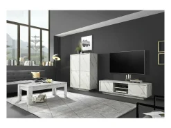 Best Meublorama Mesa de centro COLOMARMO - Cor branca com efeito de mármore - Ideal para adicionar um toque de elegância à sua sala de estar. Branco