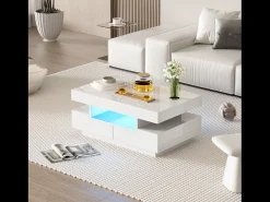 Mesa De Centro*Hauss Spole Mesa de centro com 3 compartimentos abertos e 4 gavetas, superfície lacada a preto Branco