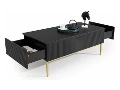 Mesa De Centro| Mesa de centro com 2 gavetas e pé em metal dourado 120x60 cm Preto