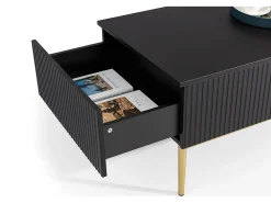 Mesa De Centro| Mesa de centro com 2 gavetas e pé em metal dourado 120x60 cm Preto