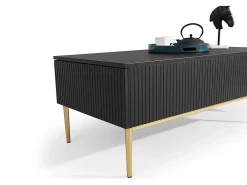 Mesa De Centro| Mesa de centro com 2 gavetas e pé em metal dourado 120x60 cm Preto