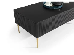 Mesa De Centro| Mesa de centro com 2 gavetas e pé em metal dourado 120x60 cm Preto