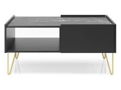 New Mesa de centro com 2 gavetas e tampo com efeito mármore, 97x45 cm Preto