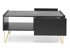New Mesa de centro com 2 gavetas e tampo com efeito mármore, 97x45 cm Preto