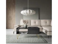 New Mesa de centro com 2 gavetas e tampo com efeito mármore, 97x45 cm Preto