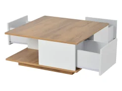 Clearance Mesa de Centro com 3 Gavetas - Acabamento em Madeira e 1 Compartimento de Arrumação Semiaberto - e Madeira Natural Branco