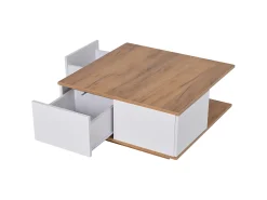 Clearance Mesa de Centro com 3 Gavetas - Acabamento em Madeira e 1 Compartimento de Arrumação Semiaberto - e Madeira Natural Branco