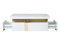 Mesa De Centro|ModernLuxe Mesa de centro com 2 gavetas - placa estampada em mármore - estilo escandinavo - Branco