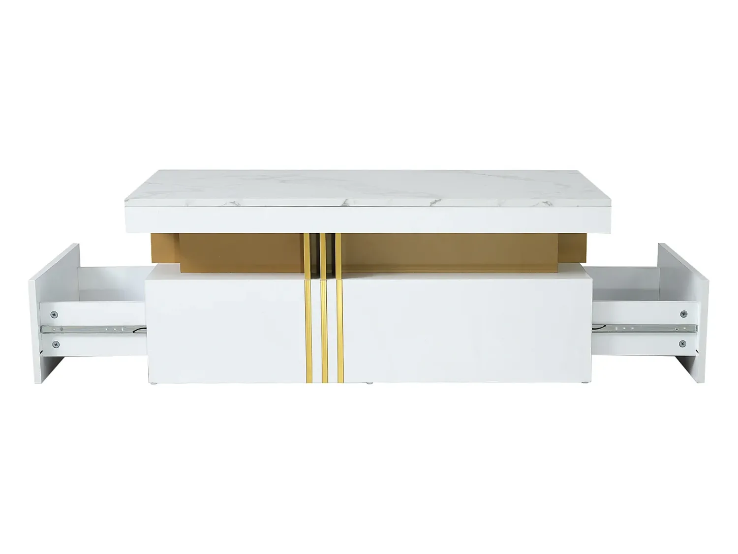 Mesa De Centro|ModernLuxe Mesa de centro com 2 gavetas - placa estampada em mármore - estilo escandinavo - Branco