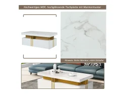 Mesa De Centro|ModernLuxe Mesa de centro com 2 gavetas - placa estampada em mármore - estilo escandinavo - Branco