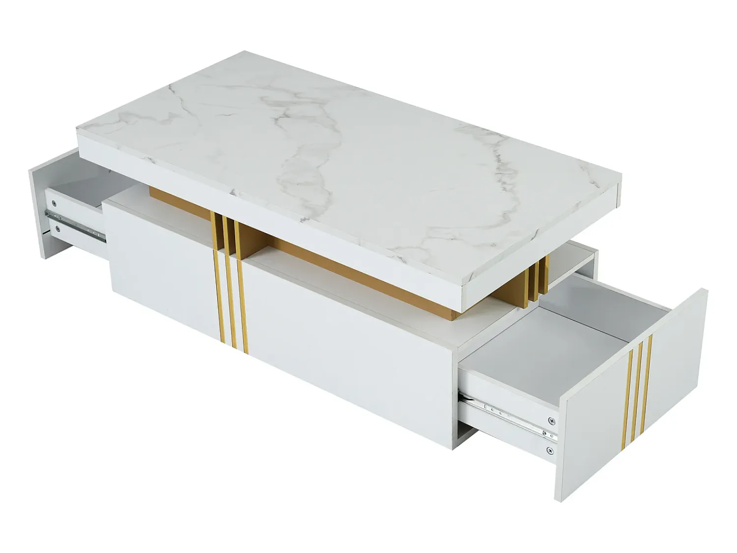 Mesa De Centro|ModernLuxe Mesa de centro com 2 gavetas - placa estampada em mármore - estilo escandinavo - Branco