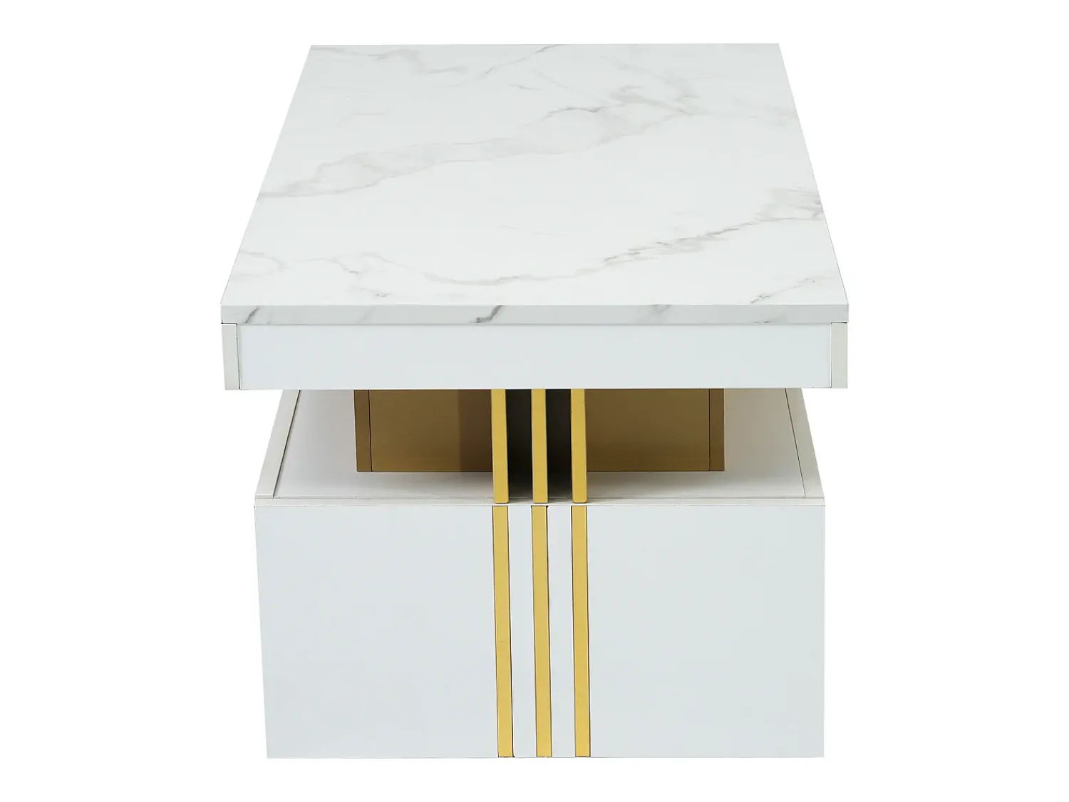 Mesa De Centro|ModernLuxe Mesa de centro com 2 gavetas - placa estampada em mármore - estilo escandinavo - Branco