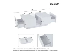 Mesa De Centro|Hauss Spole Mesa de centro com 2 gavetas e LED, em MDF e acrílico, lacado brilhante Branco