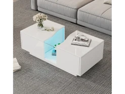 Mesa De Centro|Hauss Spole Mesa de centro com 2 gavetas e LED, em MDF e acrílico, lacado brilhante Branco