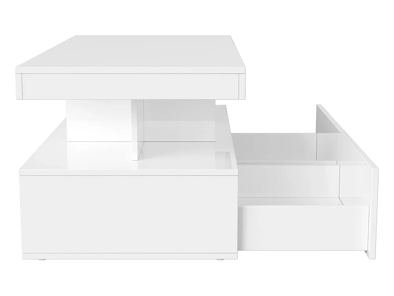 Mesa De Centro| Mesa de centro com 2 gavetas, mesa de centro moderna com iluminação LED, com espaço de armazenamento aberto, branca. Branco