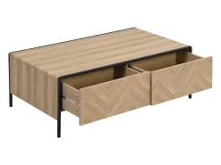 Mesa De Centro*Vente-unique Mesa de centro com 2 gavetas em MDF e aço e preto - TUMACO Natural claro