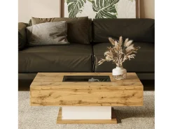 Mesa De Centro|Merax Mesa de centro com 2 gavetas e compartimento - 110,2 x 60 x 39,7 cm - LEDs - Madeira MDF - Natural Natural claro