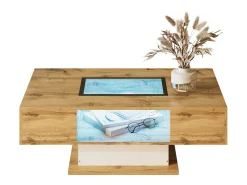 Mesa De Centro|Merax Mesa de centro com 2 gavetas e compartimento - 110,2 x 60 x 39,7 cm - LEDs - Madeira MDF - Natural Natural claro