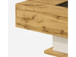 Mesa De Centro|Merax Mesa de centro com 2 gavetas e compartimento - 110,2 x 60 x 39,7 cm - LEDs - Madeira MDF - Natural Natural claro