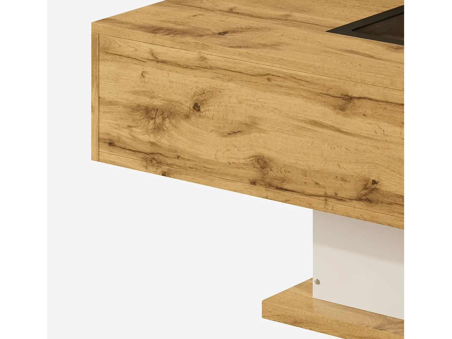 Mesa De Centro|Merax Mesa de centro com 2 gavetas e compartimento - 110,2 x 60 x 39,7 cm - LEDs - Madeira MDF - Natural Natural claro