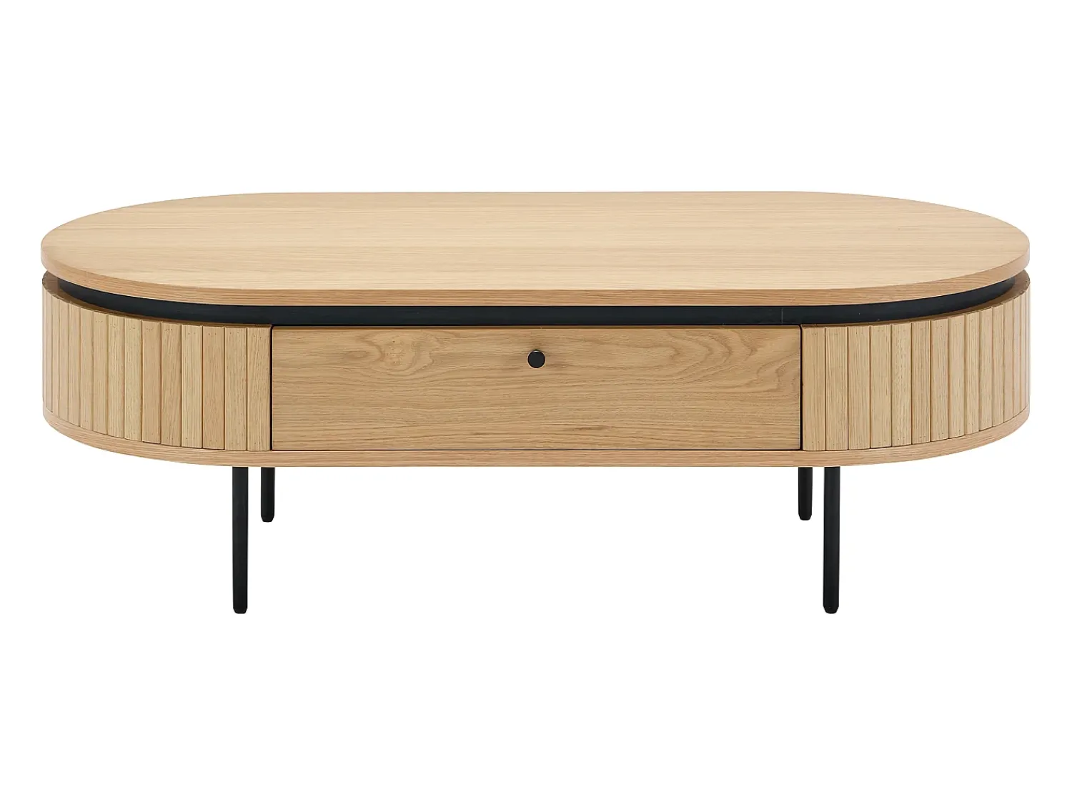 Mesa De Centro|Vente-unique Mesa de centro com 2 gavetas folha de carvalho e metal natural claro e preto - CARDIONA Preto / Natural claro