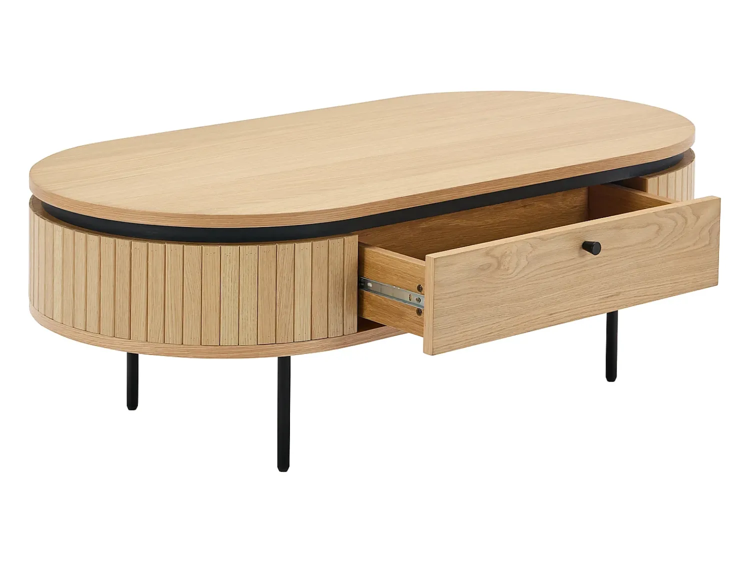Mesa De Centro|Vente-unique Mesa de centro com 2 gavetas folha de carvalho e metal natural claro e preto - CARDIONA Preto / Natural claro