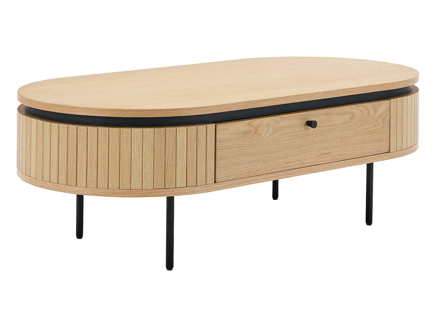 Mesa De Centro|Vente-unique Mesa de centro com 2 gavetas folha de carvalho e metal natural claro e preto - CARDIONA Preto / Natural claro