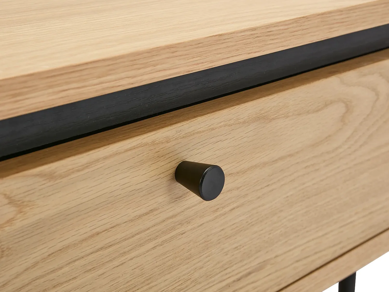 Mesa De Centro|Vente-unique Mesa de centro com 2 gavetas folha de carvalho e metal natural claro e preto - CARDIONA Preto / Natural claro