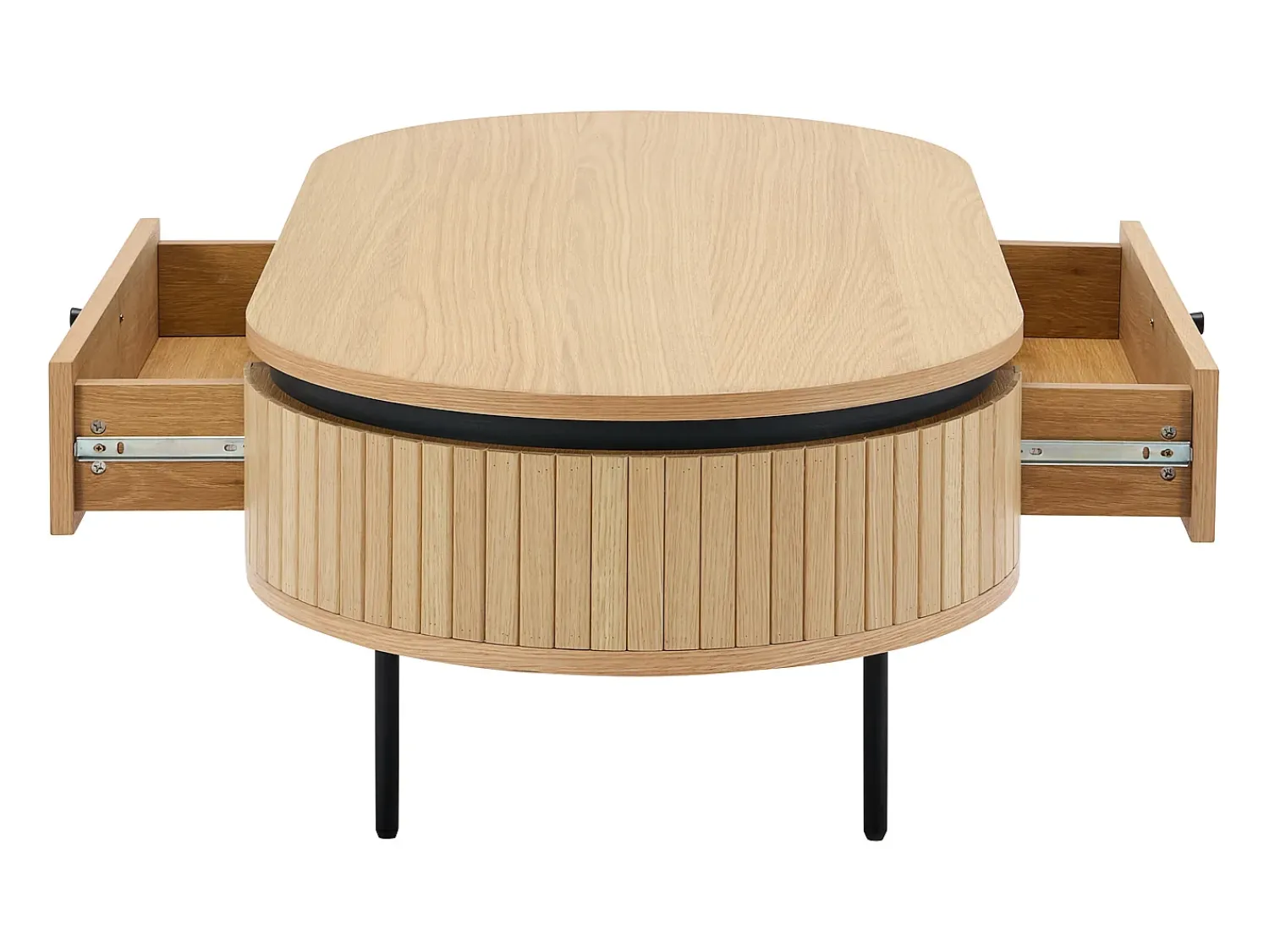 Mesa De Centro|Vente-unique Mesa de centro com 2 gavetas folha de carvalho e metal natural claro e preto - CARDIONA Preto / Natural claro