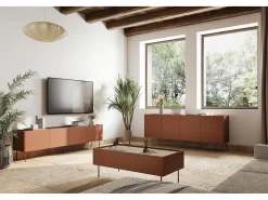 Mesa De Centro* Mesa de centro com 2 gavetas e pés metálicos 120x45 cm Vermelho
