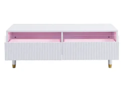 Mesa De Centro*Hauss Spole Mesa de centro com 2 gavetas onduladas e iluminação LED - Branca e dourada Branco
