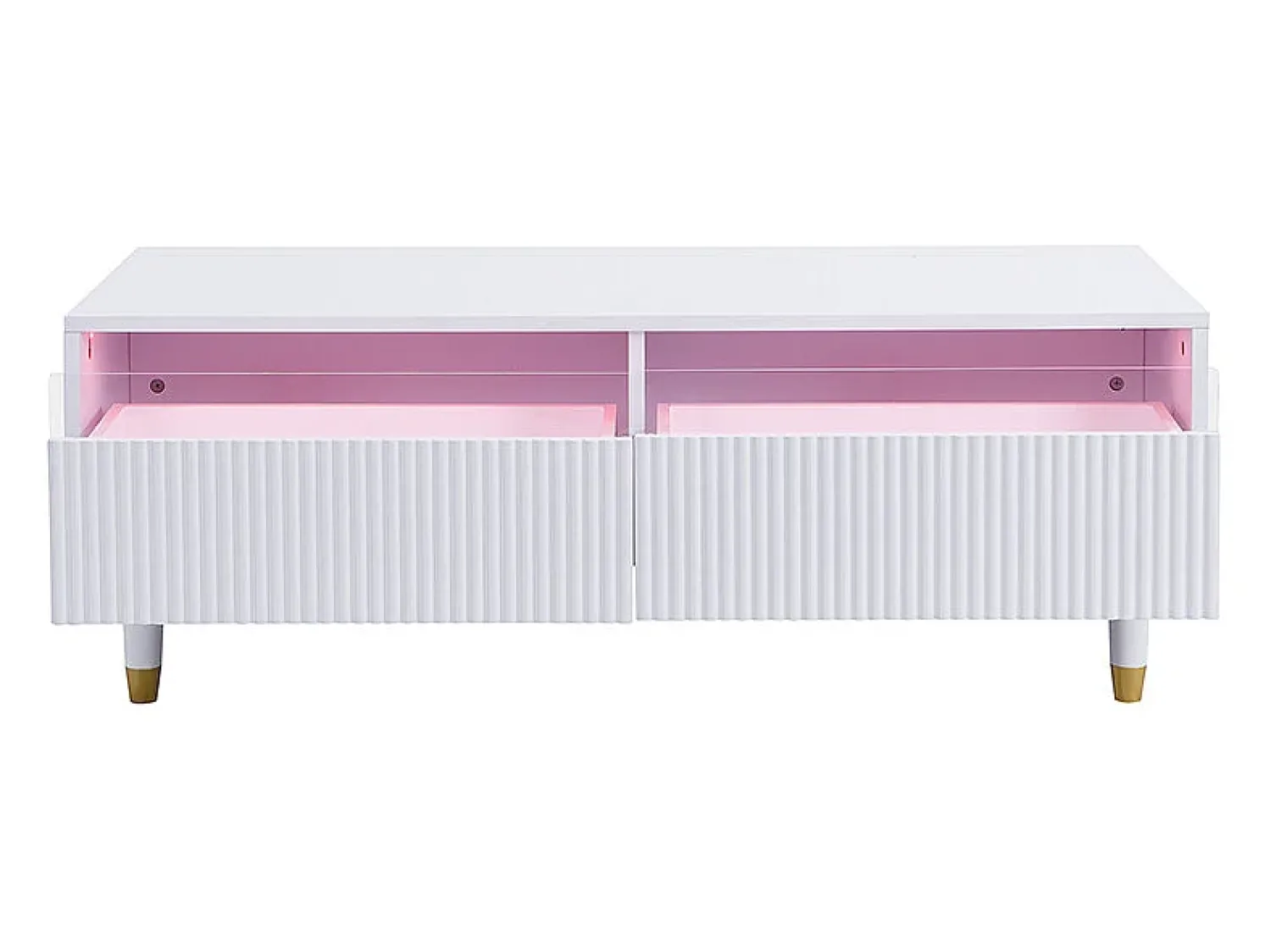 Mesa De Centro*Hauss Spole Mesa de centro com 2 gavetas onduladas e iluminação LED - Branca e dourada Branco