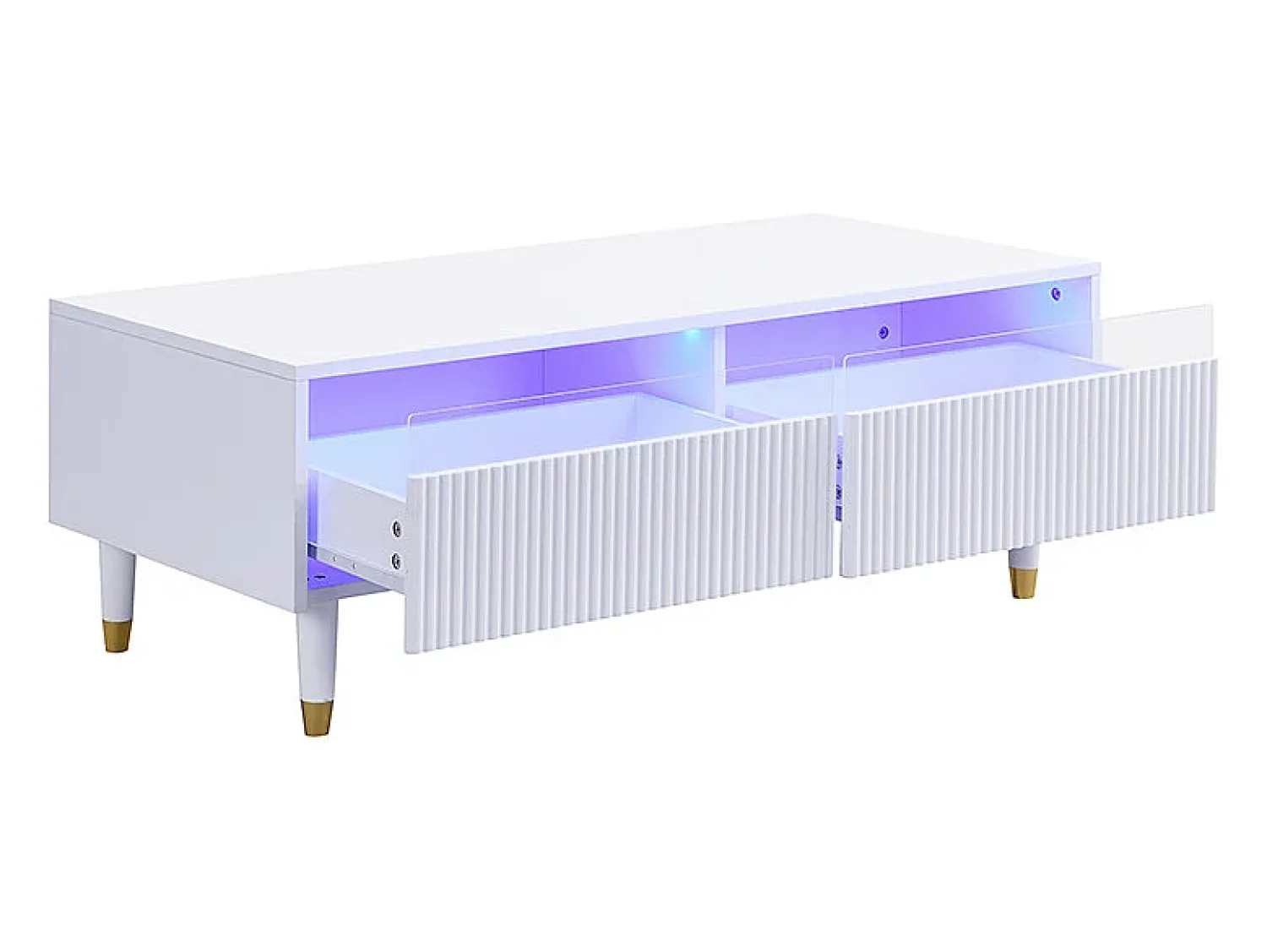 Mesa De Centro*Hauss Spole Mesa de centro com 2 gavetas onduladas e iluminação LED - Branca e dourada Branco