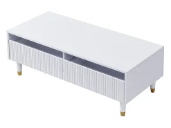 Mesa De Centro*Hauss Spole Mesa de centro com 2 gavetas onduladas e iluminação LED - Branca e dourada Branco
