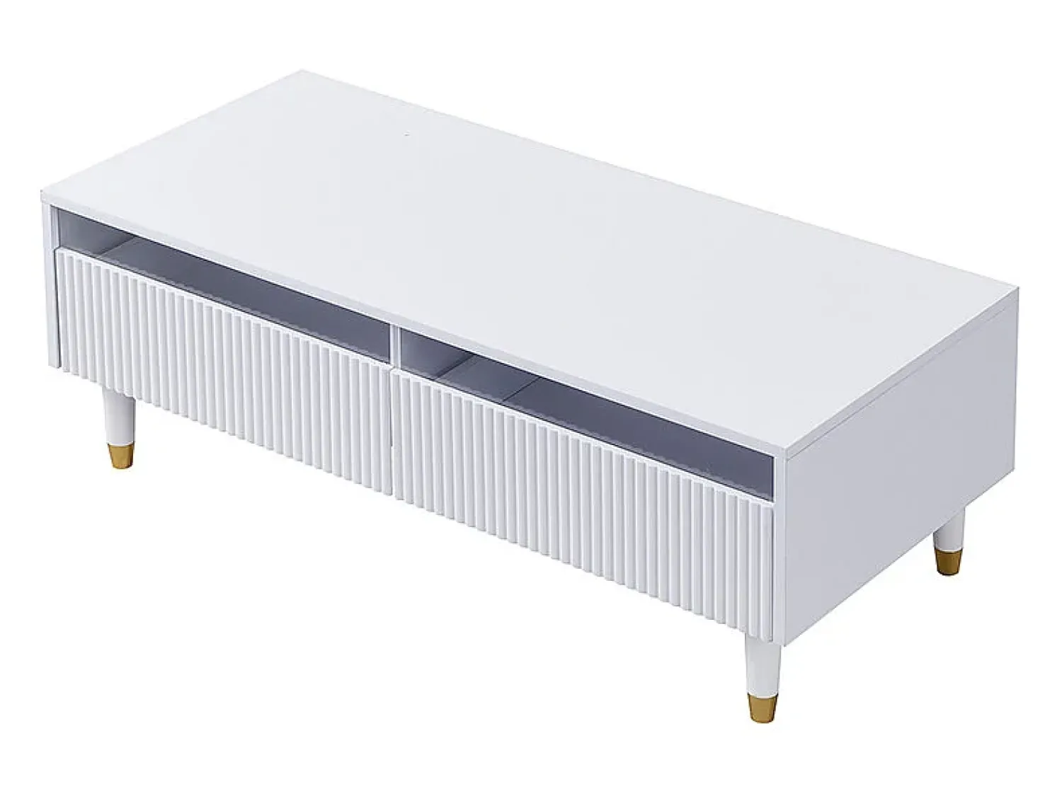 Mesa De Centro*Hauss Spole Mesa de centro com 2 gavetas onduladas e iluminação LED - Branca e dourada Branco