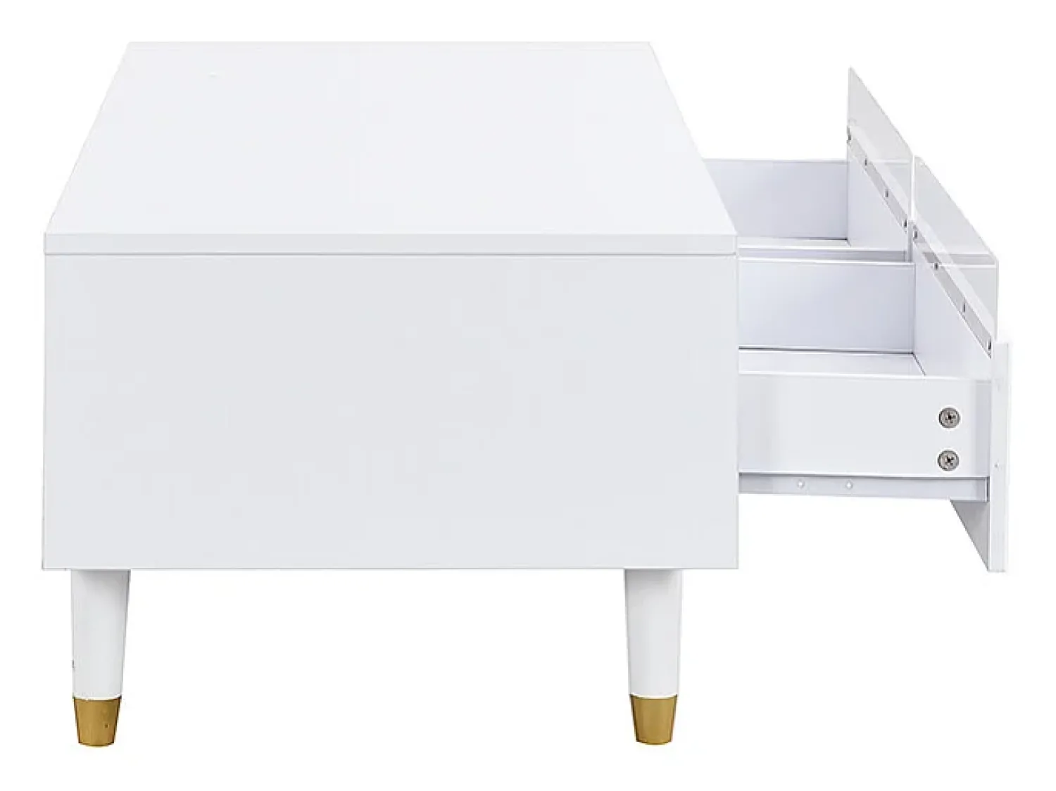 Mesa De Centro*Hauss Spole Mesa de centro com 2 gavetas onduladas e iluminação LED - Branca e dourada Branco