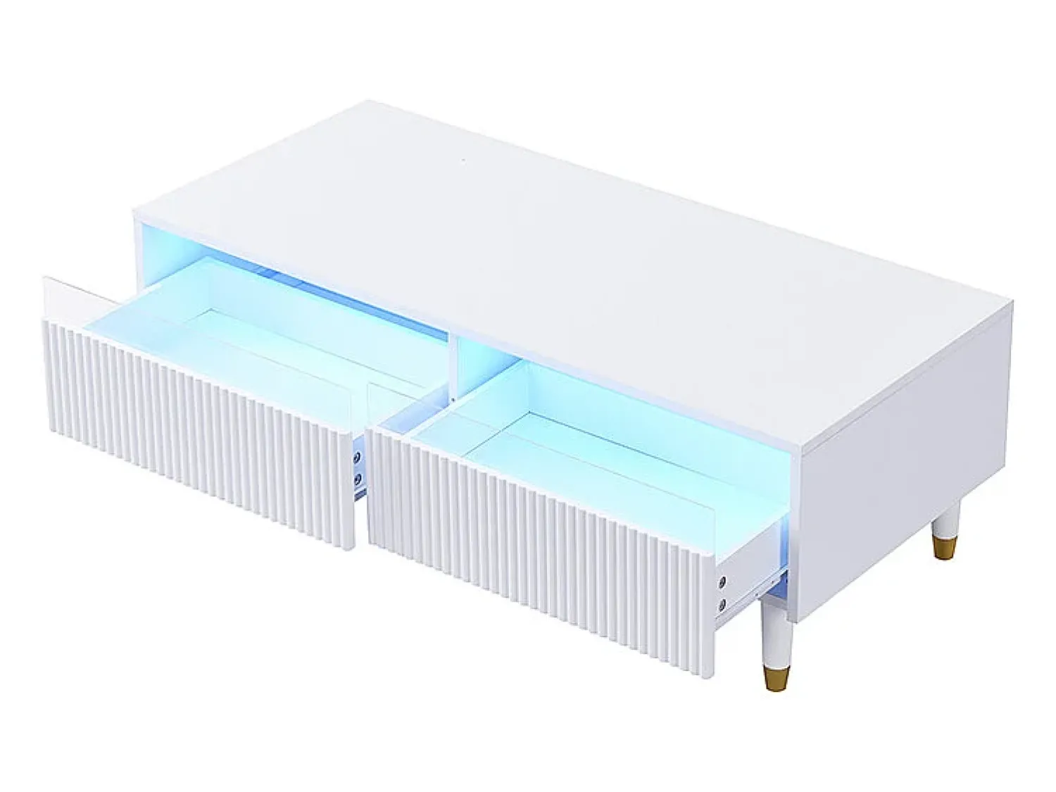 Mesa De Centro*Hauss Spole Mesa de centro com 2 gavetas onduladas e iluminação LED - Branca e dourada Branco