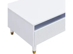 Mesa De Centro*Hauss Spole Mesa de centro com 2 gavetas onduladas e iluminação LED - Branca e dourada Branco