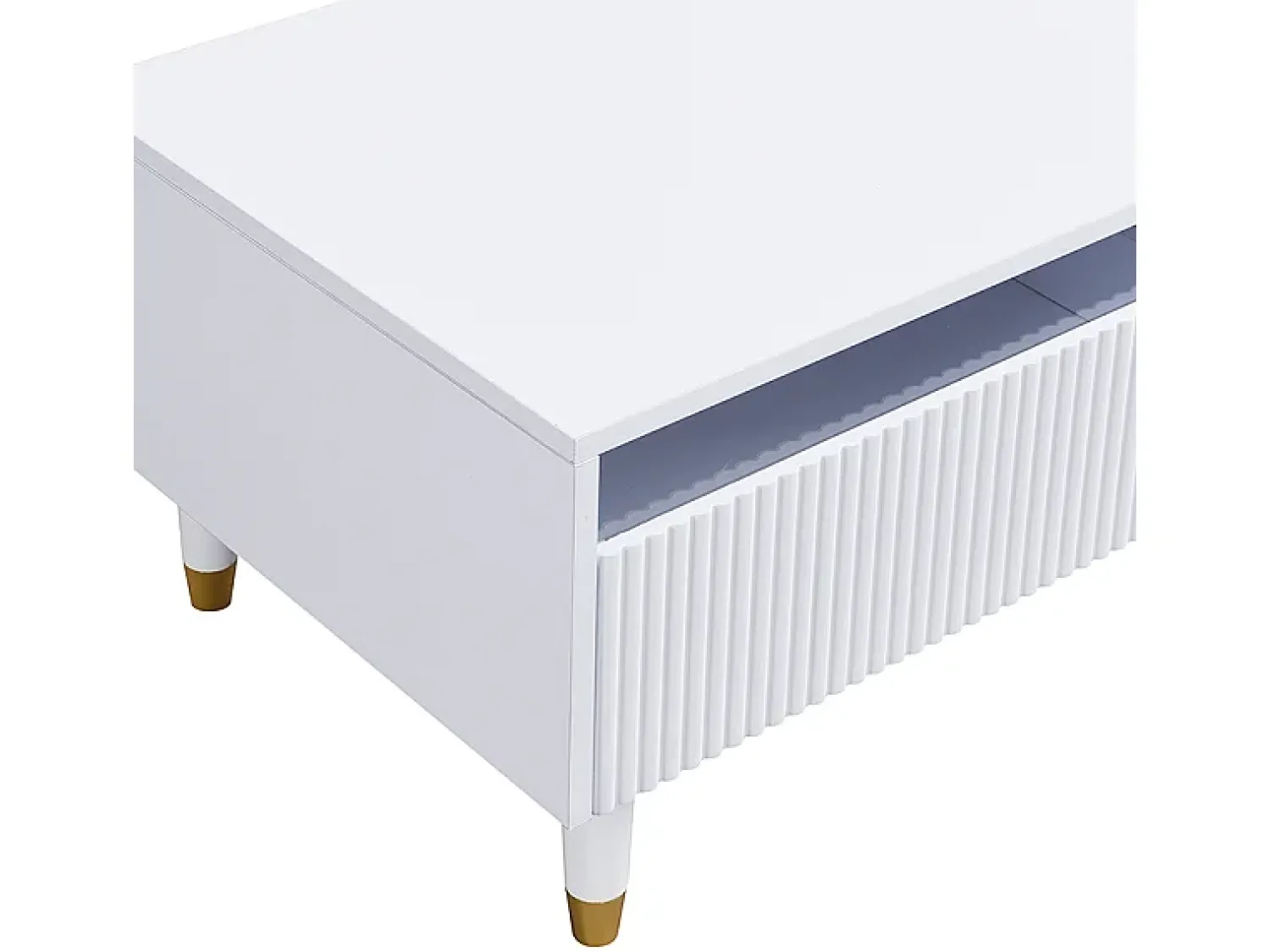 Mesa De Centro*Hauss Spole Mesa de centro com 2 gavetas onduladas e iluminação LED - Branca e dourada Branco