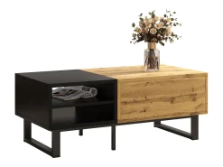 Mesa De Centro*Merax Mesa de centro com 1 gaveta e prateleiras de armazenamento - 100 x 50 x 40 cm - Madeira MDF e metal - Natural Natural claro