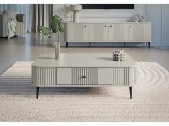 Mesa de centro com 1 gaveta e pé metálico 103x35 cm Bege