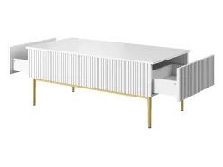 Mesa De Centro| Mesa de centro com 2 gavetas e pé em metal ouro 120x60 cm Branco