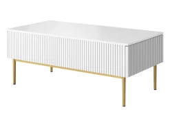 Mesa De Centro| Mesa de centro com 2 gavetas e pé em metal ouro 120x60 cm Branco